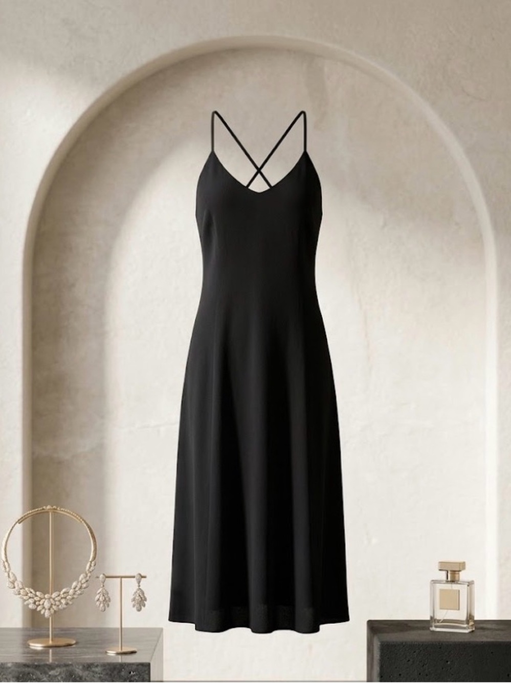 Black Maxi Slip Dress with Crisscross Straps